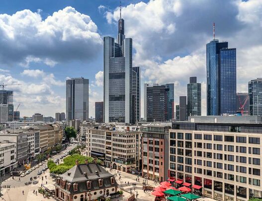 Frankfurter Bankenskyline über der Innenstadt